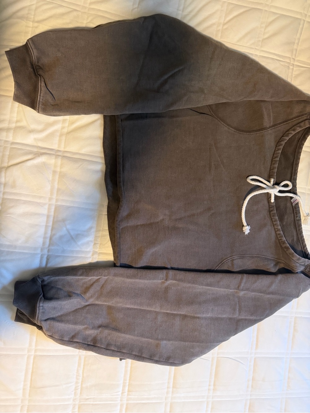 FP Movement by Free People Washed Brown Cropped Sweatshirt with White Drawstring